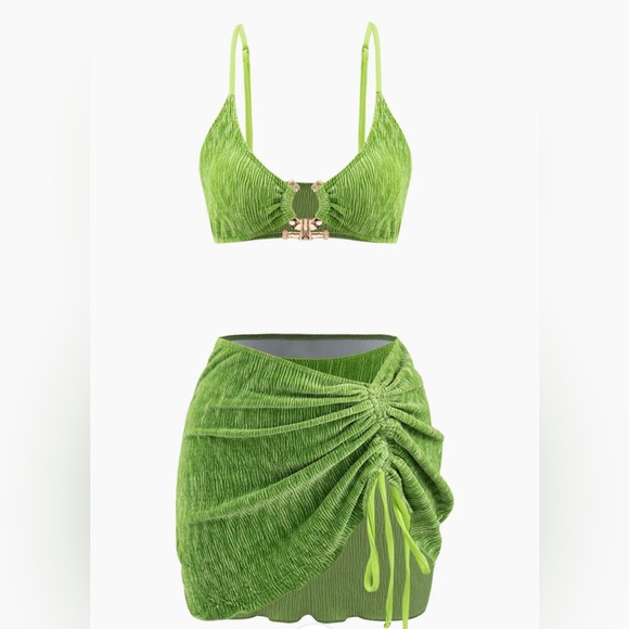 green 3 piece swim set velvet - Picture 2 of 6